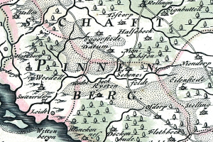 Detailierte alte Karte von Painen, Deutschland, mit Straßen, Gebäuden und Sehenswürdigkeiten sowie zusätzlichem Text zu Bevölkerung, Straßen und bemerkenswerten Merkmalen.