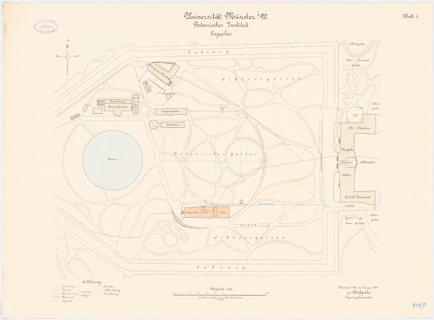Ein detaillierter Stadtplan der Stadt Berlin, Deutschland, mit der Universität Münster prominent in der Mitte, der ihre Gebäude, Straßen und Annehmlichkeiten hervorhebt.