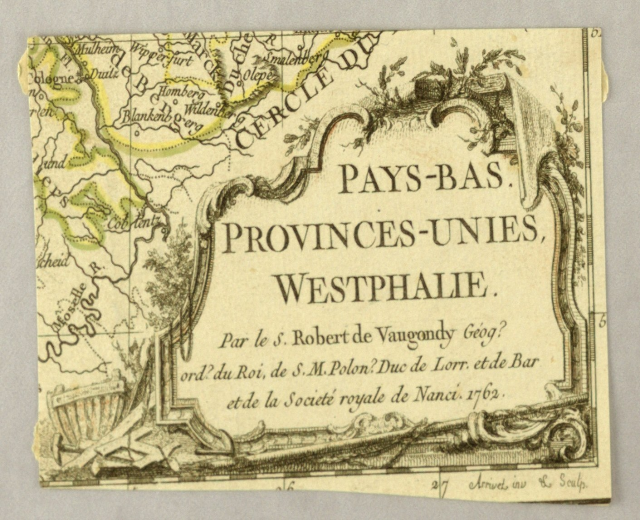 Detailiertes altes Kartenblatt der Provinzen Westphalens auf vergilbtem Papier mit begleitendem Text zur Beschreibung der Geographie und Einwohner der Region.