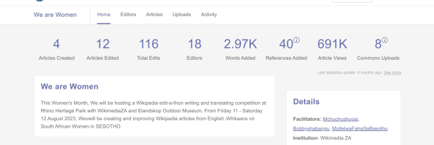 Google-Suchergebnisseite für die Abfrage "we are women" mit Text, Zahlen und einer Suchleiste.