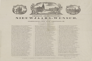 Eine schwarz-weiße Zeitung mit einem vintage-Stadtfoto neben Text und anderen Bildern.