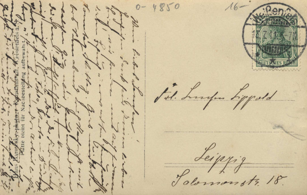 Eine alte Postkarte aus Leipzig, Deutschland, datiert auf 1850, mit einer Briefmarke und in sehr gutem Zustand.