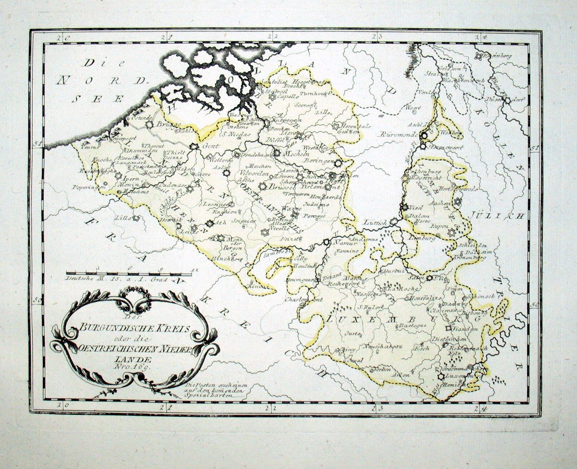 Alte Karte von Deutschland und Österreich auf altem Papier mit schwacher Schrift gedruckt.