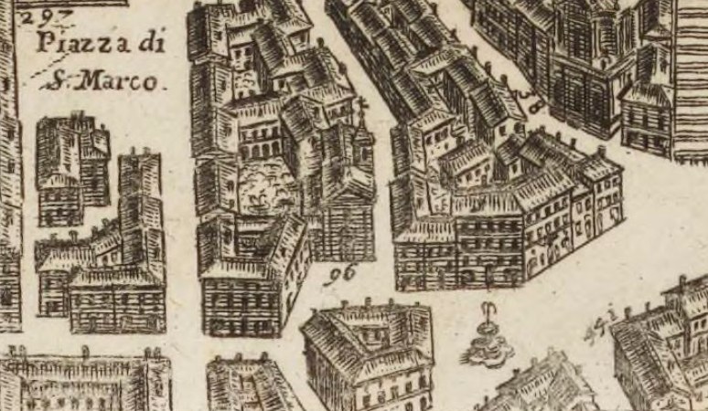 Eine handgezeichnete Stadtlandschaft mit verschiedenen Architekturgebäuden auf Papier mit zusätzlichen schriftlichen Details.