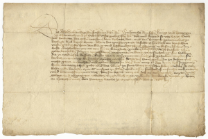 Ein vergilbtes, altes Stück Papier mit sauberer, lesbarer Schreibschrift, das angeblich ein Brief des deutschen Finanzministers an seine Frau ist.