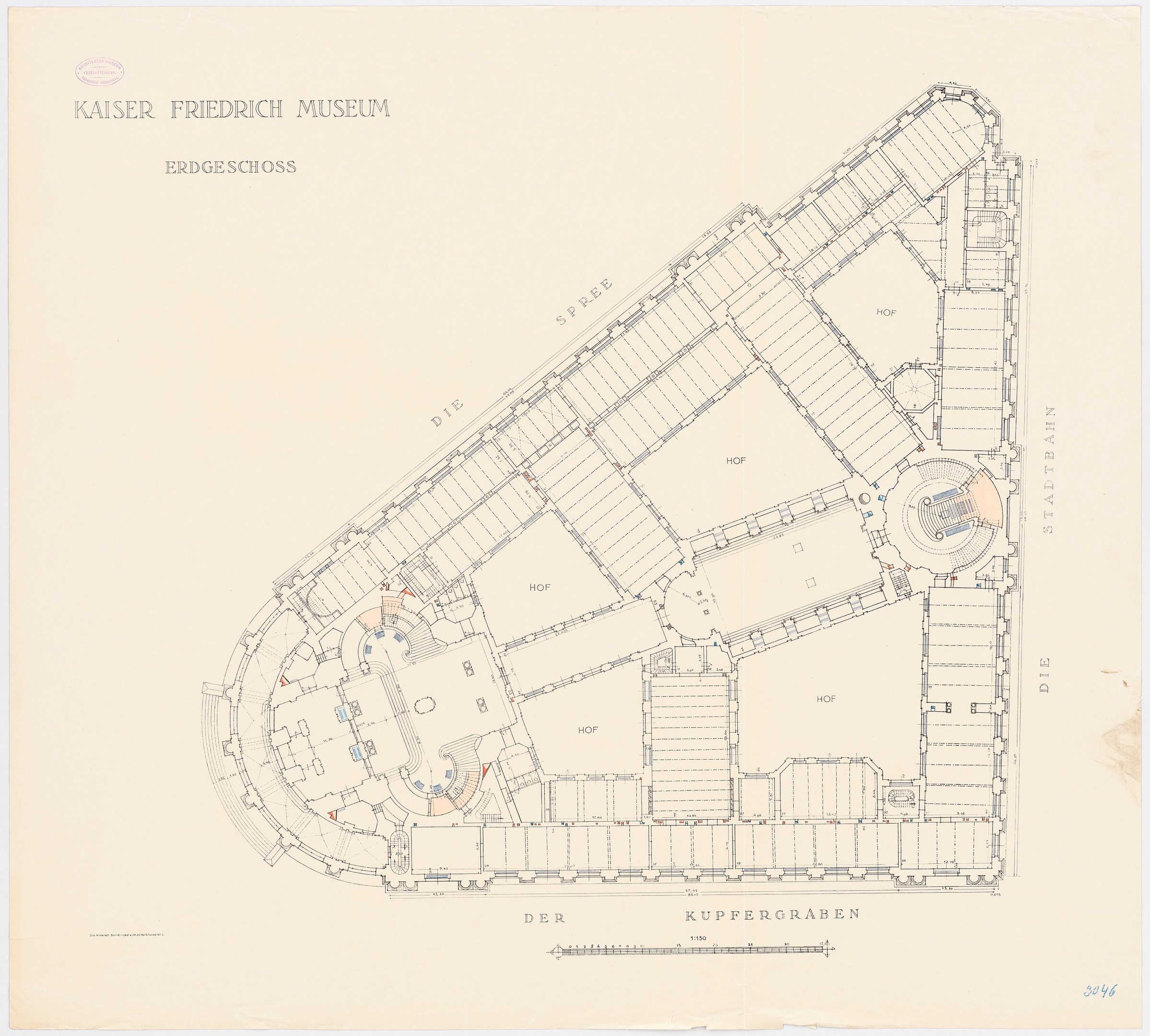 Schwarz-weißer architectural floor plan des Kaiser Friedrich Museums in Berlin, Deutschland, mit Raumbeschriftung.