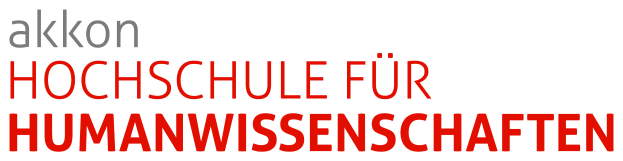 Akkon Hochschule für Humanwissenschaften-Logo in Schwarz und Rot auf einem weißen Hintergrund.